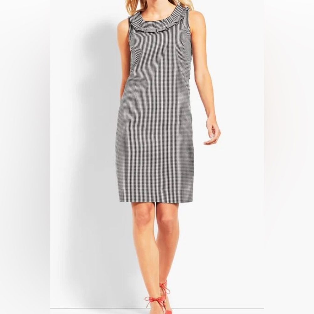 Talbots GINGHAM PLEATED-NECK SHIFT DRESS